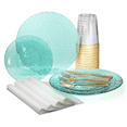 thumbnail image 1 of " OCCASIONS " 200 Pcs set (25 Guests)-Wedding Disposable Plastic Plates & cutlery - 25 x 10.25'' + 25 x 7.5'' +paper napkins, Gold rim cups & Silverware (Coastal Clear Blue), 1 of 9