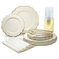 thumbnail image 1 of " OCCASIONS " 200 Piece set (25 Guests)-Wedding Plastic Plates & cutlery -Disposable heavyweight Dinnerware 10.5'', 8'' + Silverware + Cups + Napkins (Imperial Ivory & Gold), 1 of 9