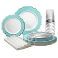thumbnail image 1 of " OCCASIONS " 200 Piece set (25 Guests)-Wedding Plastic Plates & cutlery -Disposable heavyweight Dinnerware 10.5'', 8''+Silverware+Cups+Napkins (Imperial Turquoise Blue/Green & Silver), 1 of 1