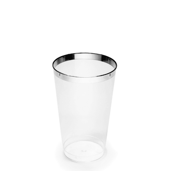 " OCCASIONS " 200 Pieces Wedding Party Disposable Plastic Tumblers Cups (12 oz, Clear & Silver Rimmed Tumbler)