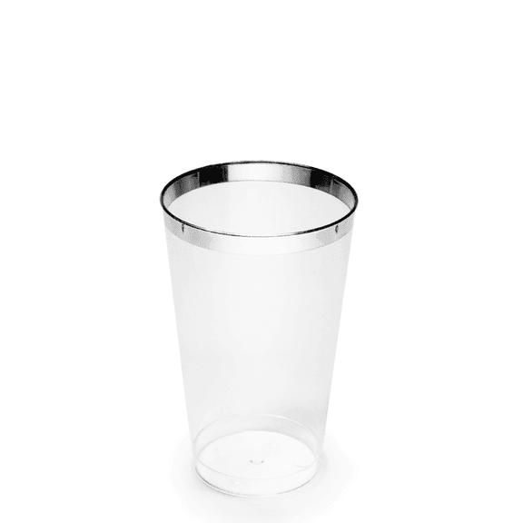 " OCCASIONS " 200 Pieces Wedding Party Disposable Plastic Tumblers Cups (12 oz, Clear & Silver Rimmed Tumbler)