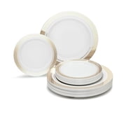 OCCASIONS 240 Pieces Pack,120 Guests Heavyweight Premium Wedding Party Disposable Plastic Plates Set -120 x 10.5 Dinner + 120 x 7.5 Salad / Dessert Celebration White & Gold