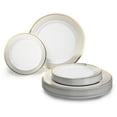 thumbnail image 1 of OCCASIONS 240 Pieces Pack,(120 Guests) Heavyweight Premium Wedding Party Disposable Plastic Plates Set -120 x 10.5'' Dinner + 120 x 7.5'' Salad / Dessert plates (Sundance White & Gold Rim), 1 of 3