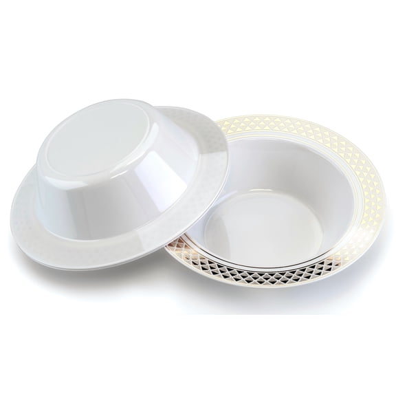 " OCCASIONS " 240 Pieces Pack, Heavyweight Disposable Wedding Party Plastic Dessert Ice Cream Bowls (6 oz Ice cream bowls, Celebration in White & Gold)