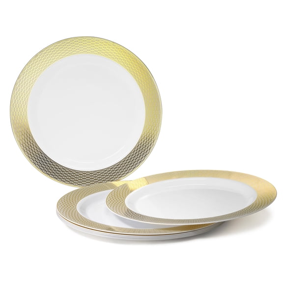 " OCCASIONS " 240 Pieces Pack, Heavyweight Disposable Wedding Party Plastic Plates (6.25'' Dessert/Bread Plate, Diamond in White & Gold)