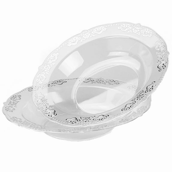 " OCCASIONS " 240 Pieces Pack, Vintage Style Disposable Wedding Party Plastic Bowls (10 oz Soup Bowl, Portofino Clear & Silver)