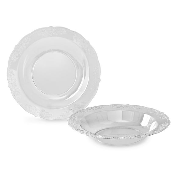 " OCCASIONS " 240 Pieces Pack, Vintage Style Disposable Wedding Party Plastic Bowls (10 oz Soup Bowl, Portofino Clear)