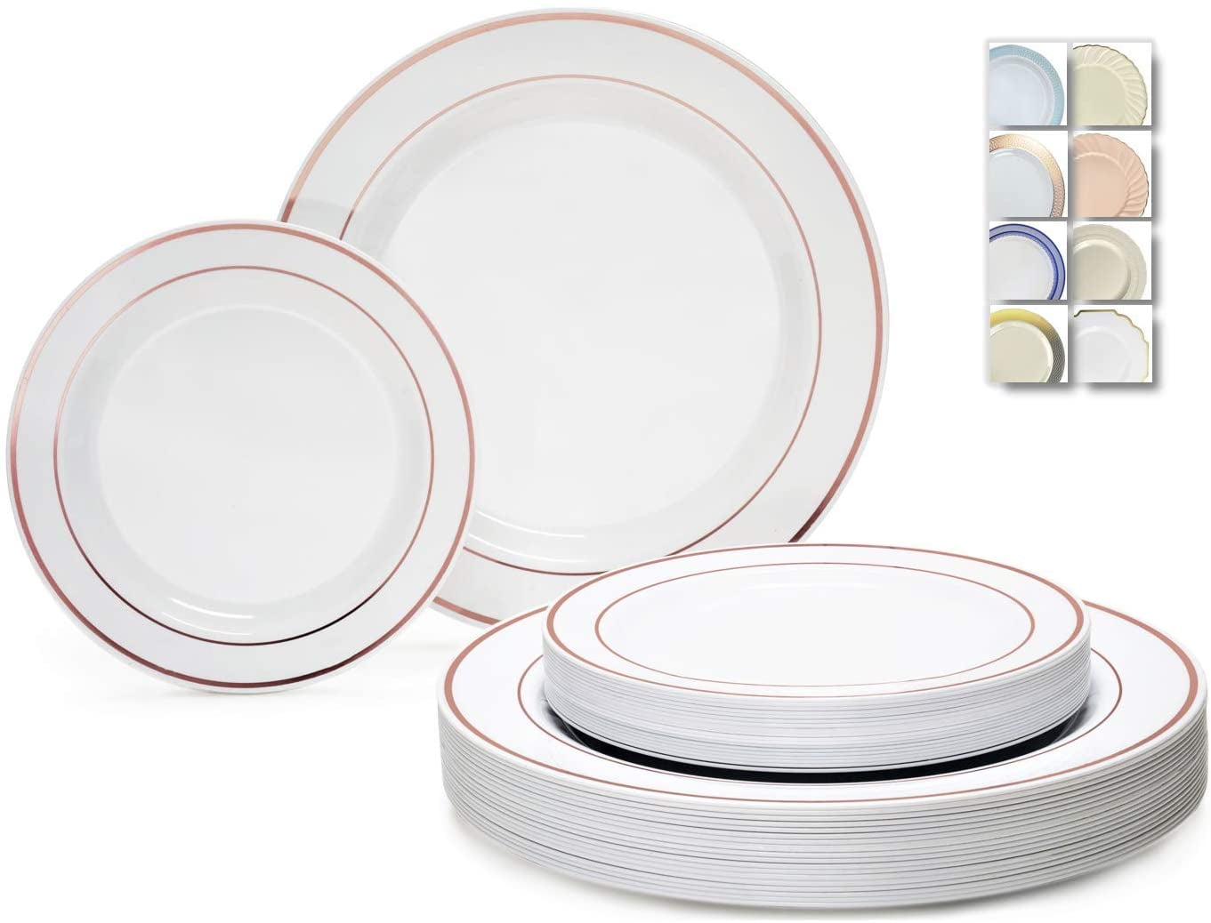 OCCASIONS \" 240 Plates Pack  120 Guests  Heavyweight Wedding Party Disposable Plastic Set 120 X 10 5 Dinner 120 8 Salad Dessert Plate Imperial Blue Gold