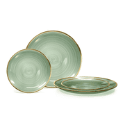 OCCASIONS  240 Plates Pack,120 Guests Premium Wedding Party Disposable Plastic Plates Set -120 x 10 Dinner + 120 x 7 Salad / Dessert Belize in Green & Gold