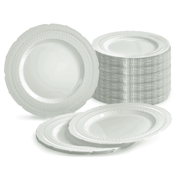 " OCCASIONS " 240 Plates Pack, Extra Heavyweight Vintage Wedding Party Disposable Plastic Plates (7'' Dessert Plate, Chateau Chateau Gray)