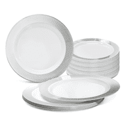OCCASIONS 240 Plates Pack, Heavyweight Disposable Wedding Party Plastic Plates 10.5 Dinner Plate, Diamond in White & Silver