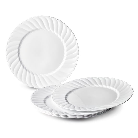 " OCCASIONS " 240 Plates Pack, Heavyweight Wedding Party Disposable Plastic Plates (10.25'' Dinner Plate, Blossom in White)