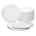 thumbnail image 1 of " OCCASIONS" 240 Plates Pack, Heavyweight Wedding Party Disposable Plastic Plates (9'' Luncheon Plate , White & Rose Gold Rim), 1 of 7