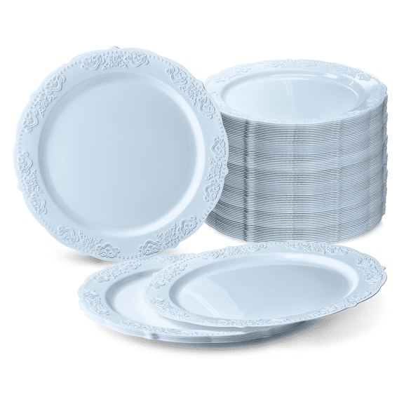 " OCCASIONS " 240 Plates Pack, Vintage Party, Disposable Wedding Party Plastic Plates (10.25'' Dinner Plate, Portofino in Blue)