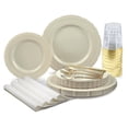 thumbnail image 1 of " OCCASIONS " 320pcs set (40 Guests) Extra Heavyweight Vintage Wedding Disposable / Reusable Plastic Plates (40 x 11'' + 40 x 8.25'')+Silverware+Cups+Napkins (Chateau Collection Ivory), 1 of 10