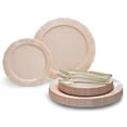 thumbnail image 1 of " OCCASIONS " 360 Pcs set (60 guest) Wedding Disposable Plastic Plate and Silverware Combo 10.25" + 7.5" + Silverware (Double Fork) (Portofino Blush /Antique Rose, Gold Silverware), 1 of 9