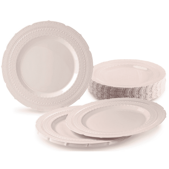 " OCCASIONS " 40 Plates Pack, Extra Heavyweight Disposable Vintage Wedding Party Plastic Plates (11'' Dinner Plate, Chateau in Blush Pink)