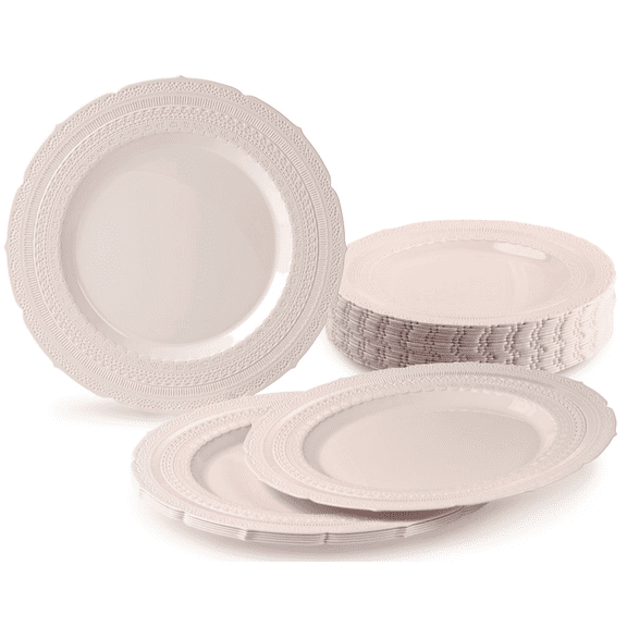 " OCCASIONS " 40 Plates Pack, Extra Heavyweight Disposable Vintage Wedding Party Plastic Plates (8.25'' Appetizer/Dessert Plate, Chateau in Blush Pink)