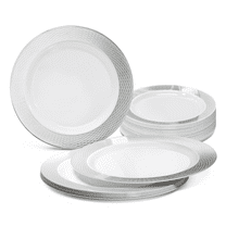 " OCCASIONS " 40 Plates Pack, Heavyweight Disposable Wedding Party Plastic Plates (10.5'' Dinner Plate, Diamond White & Silver)