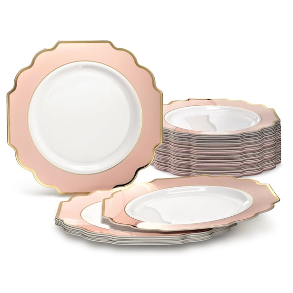 " OCCASIONS " 40 Pieces Pack, Heavyweight Disposable Wedding Party Plastic Plates (10.5'' Dinner Plate, Imperial Blush & Gold)