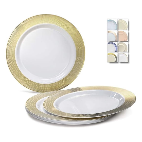" OCCASIONS " 40 Plates Pack, Heavyweight Disposable Wedding Party Plastic Plates (10.5'' Dinner Plate, Linen White & )