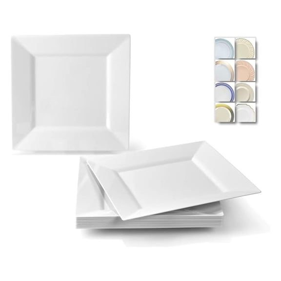 " OCCASIONS " 40 Plates Pack, Heavyweight Disposable Wedding Party Plastic Plates (10.75'' Large Dinner Plate, Square white)
