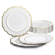 OCCASIONS 40 Pieces Pack, Heavyweight Disposable Wedding Party Plastic Plates 6.5 Cake/Dessert Plate, Imperial White & Gold