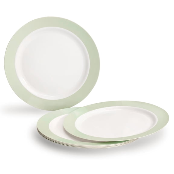 " OCCASIONS " 40 Plates Pack, Heavyweight Disposable Wedding Party Plastic Plates (7.5'' Appetizer/Dessert Plate, Rio in White & Pearled Green)