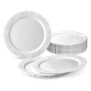 OCCASIONS  40 Plates Pack, Vintage Party, Disposable Wedding Party Plastic Plates 10.25 Dinner Plate, Portofino in White