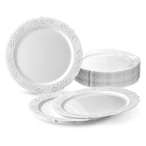 " OCCASIONS " 40 Plates Pack, Vintage Party, Disposable Wedding Party Plastic Plates (10.25'' Dinner Plate, Portofino in White)