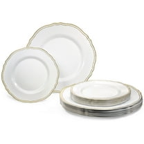 " OCCASIONS " 50 Plates Pack (25 Guests)-Heavyweight Wedding Party Disposable Plastic Plate Set -25 x 10.25'' Dinner   25 x 7.5'' Salad /dessert plates (Rochelle White and Gold)