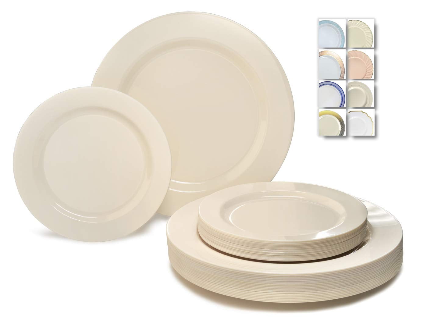 Ivory Round Premium Disposable Plastic Plates Set, 50 Pieces