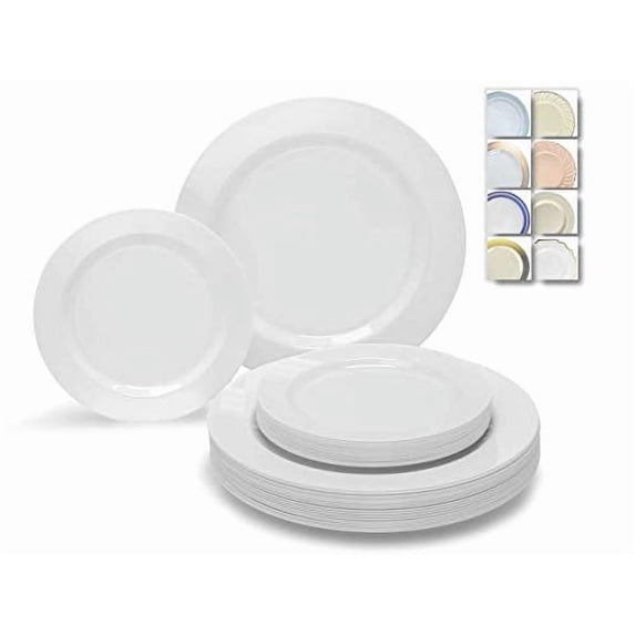 " OCCASIONS " 50 Plates Pack (25 Guests)-Heavyweight Wedding Party Disposable Plastic Plate Set -25 x 10.5'' Dinner + 25 x 7.5'' Salad/Dessert plates (Plain White)