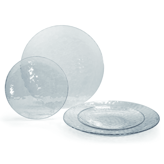 " OCCASIONS " 50 Plates Pack (25 Guests) Premium Wedding Party Disposable Plastic Plates Set -25 x 10'' Dinner + 25 x 7'' Salad /dessert plates (Coastal Plain Clear)