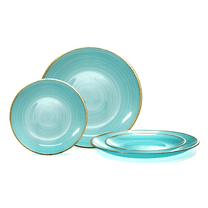 " OCCASIONS " 50 Plates Pack (25 Guests)-Wedding Party Disposable Plastic Plate Set -25 x 10'' Dinner   25 x 7'' Salad & Dessert plates (Belize in Aqua & Gold)