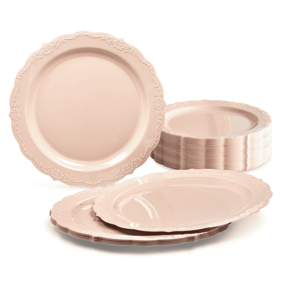 " OCCASIONS " 60 Plates Pack, Disposable Wedding Party Plastic Plates (7.5'' Appetizer/Dessert Plate, Verona in Blush)