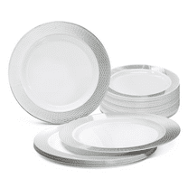 " OCCASIONS " 60 Plates Pack, Heavyweight Disposable Wedding Party Plastic Plates ( 10.5'' Dinner Plate, Diamond White & Silver)