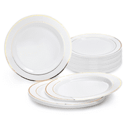 OCCASIONS 60 Plates Pack, Heavyweight Disposable Wedding Party Plastic Plates 6.25 Dessert/Bread Plate, White & Gold Rim