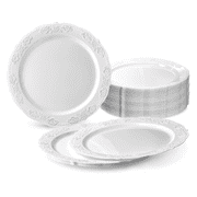 OCCASIONS  60 Plates Pack, Vintage Party Disposable Wedding Party Plastic Plates  10.25 Dinner Plate, Portofino in White