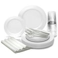 thumbnail image 1 of " OCCASIONS " 640 Piece set (80 Guests)-Heavyweight Wedding Party Disposable Plastic Plate Set -80 x 10.5'' + 80 x 7.5'' +Silverware +Cups +linen like paper Napkins (Plain white), 1 of 9