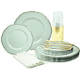 thumbnail image 1 of " OCCASIONS " 640pcs set (80 Guests)-Heavyweight Wedding Party Disposable Plastic Plate Set -80 x 10.25'' + 80 x 7.5'' + Silverware + Cups + Napkins (Rochelle Seafoam / Mint and Gold), 1 of 9