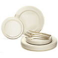thumbnail image 1 of OCCASIONS 720 Pcs set (120 guest) Wedding Disposable Plastic Plate and Silverware Combo 10.5" + 7.5" + Silverware (Double Fork) (Ivory & Gold Rim plates, Gold silverware), 1 of 9