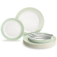thumbnail image 1 of OCCASIONS 720 Pcs set (120 guest) Wedding Disposable Plastic Plate and Silverware Combo 10.5" + 7.5" + Silverware (Double Fork) (Rio in White & Pearled Green), 1 of 7