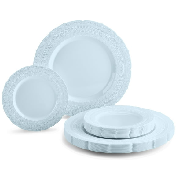 " OCCASIONS " 80 Plates Pack,(40 Guests) Extra Heavyweight Vintage Wedding Disposable / Reusable Plastic Plates 40 x 11'' Dinner + 40 x 8.25'' Salad / Dessert Plate (Chateau Blue)