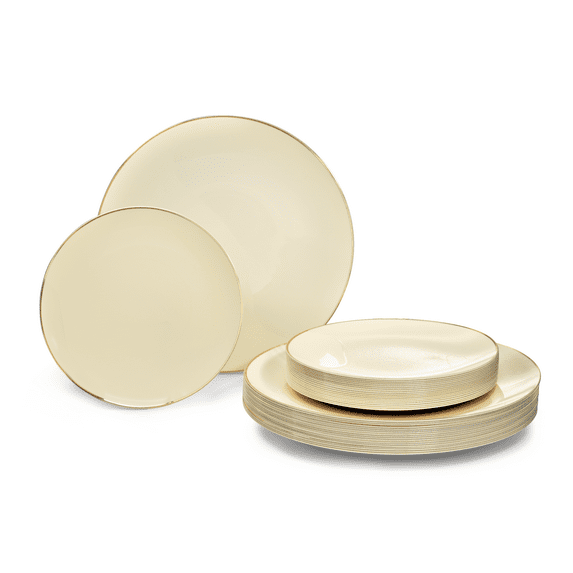" OCCASIONS " 80 Plates Pack,(40 Guests) Premium Wedding Party Disposable Plastic Plates Set -40 x 10.5'' Dinner + 40 x 7.5'' Salad / Dessert(Bali, Ivory / Gold)
