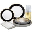 thumbnail image 1 of " OCCASIONS " 960 Piece set (120 Guests)-Heavyweight Wedding Party Disposable Plastic Plate Set - 120 x 10.5'' + 120 x 8'' + Silverware + Cups + Napkins (Imperial in White/Black & Gold), 1 of 10