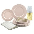 thumbnail image 1 of " OCCASIONS " 960pcs set (120 Guests) Extra Heavyweight Vintage Wedding Disposable / Reusable Plastic Plates (120 x 11''+ 120x8.25'')+Silverware+Gold rim Cups+Napkins (Chateau Pink Blush), 1 of 10