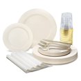 thumbnail image 1 of " OCCASIONS " 960pcs set (120 Guests)-Heavyweight Wedding Party Disposable Plastic Plate Set -120 x 10.5'' +120 x 7.5'' + Silverware + Cups +linen like paper Napkins (Plain Ivory), 1 of 8
