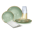 thumbnail image 1 of " OCCASIONS " 960pcs set (120 Guests)-Wedding Party Disposable Plastic Plate Set -120 x 10'' + 120 x 7'' + Silverware + Cups + Napkins (Belize in Green & Gold), 1 of 8