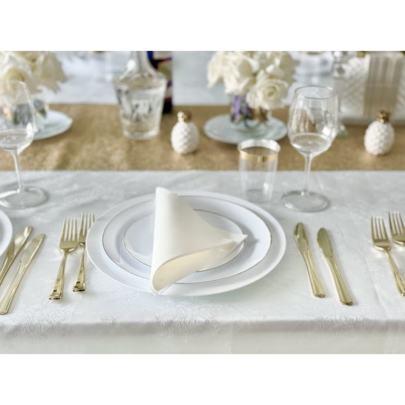" OCCASIONS " Wedding Party Linen Feel White Prefolded 8" x 4" Dinner Paper Napkins (120, Prefolded for Silverware)